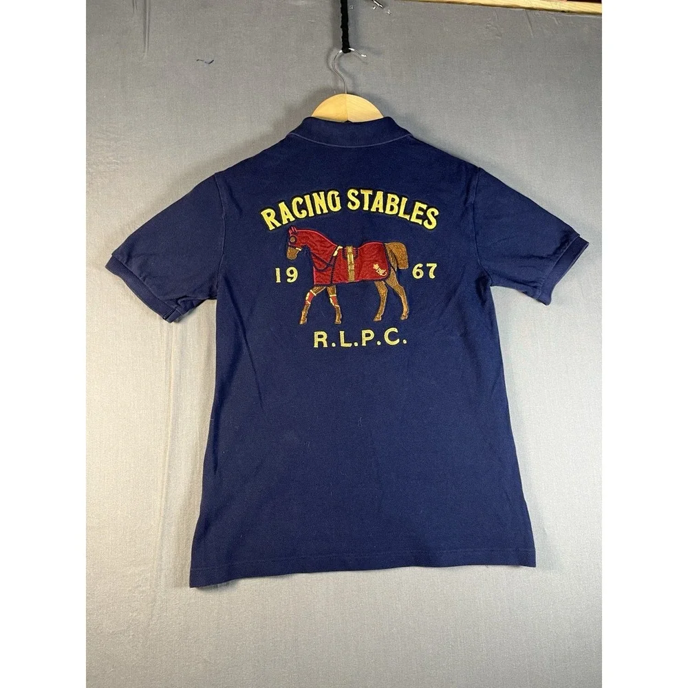 Polo Ralph Lauren Racing Stables Shirt Youth Medium 10-12 Navy Blue